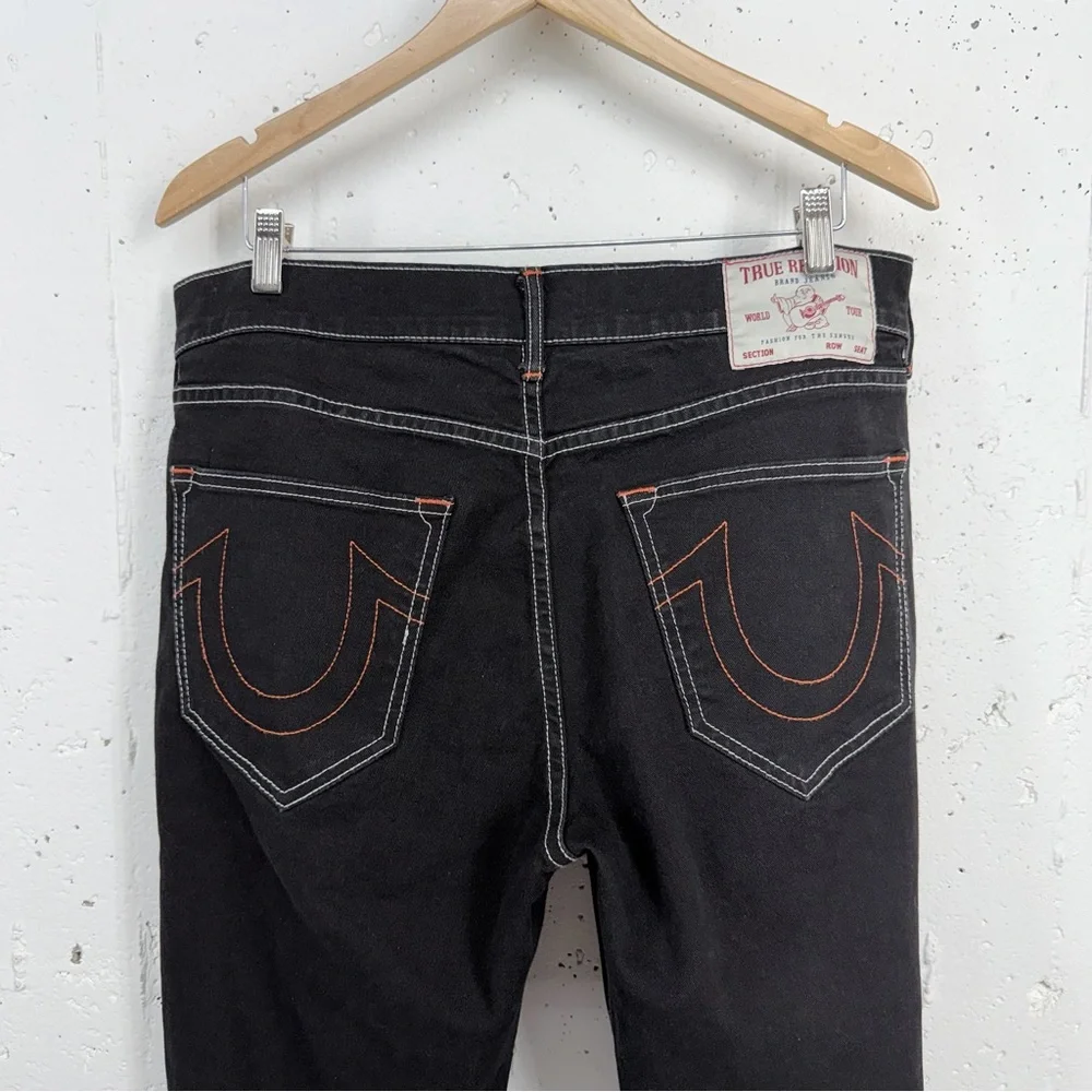 True Religion 34 x 32.5 Ricky Black Single Stitch Straight Leg Jeans